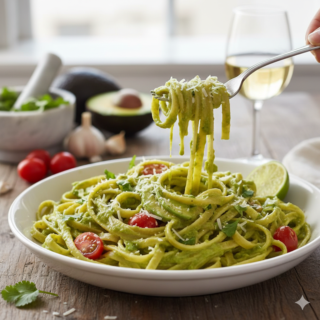creamy avocado pasta easy toddler dinner soft noodles healthy fats