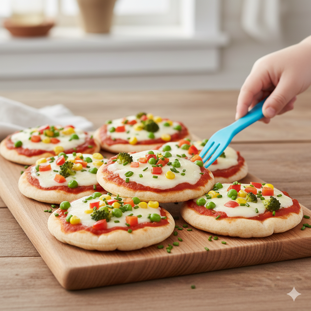 mini pita pizzas fun easy toddler lunch with mozzarella and veggies
