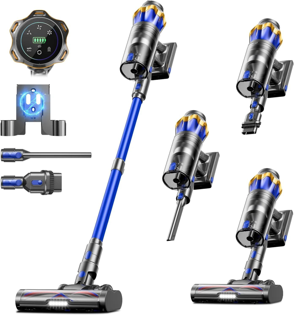 cordless vacuum cleaner with anti-tangle brush and self-standing design for moms