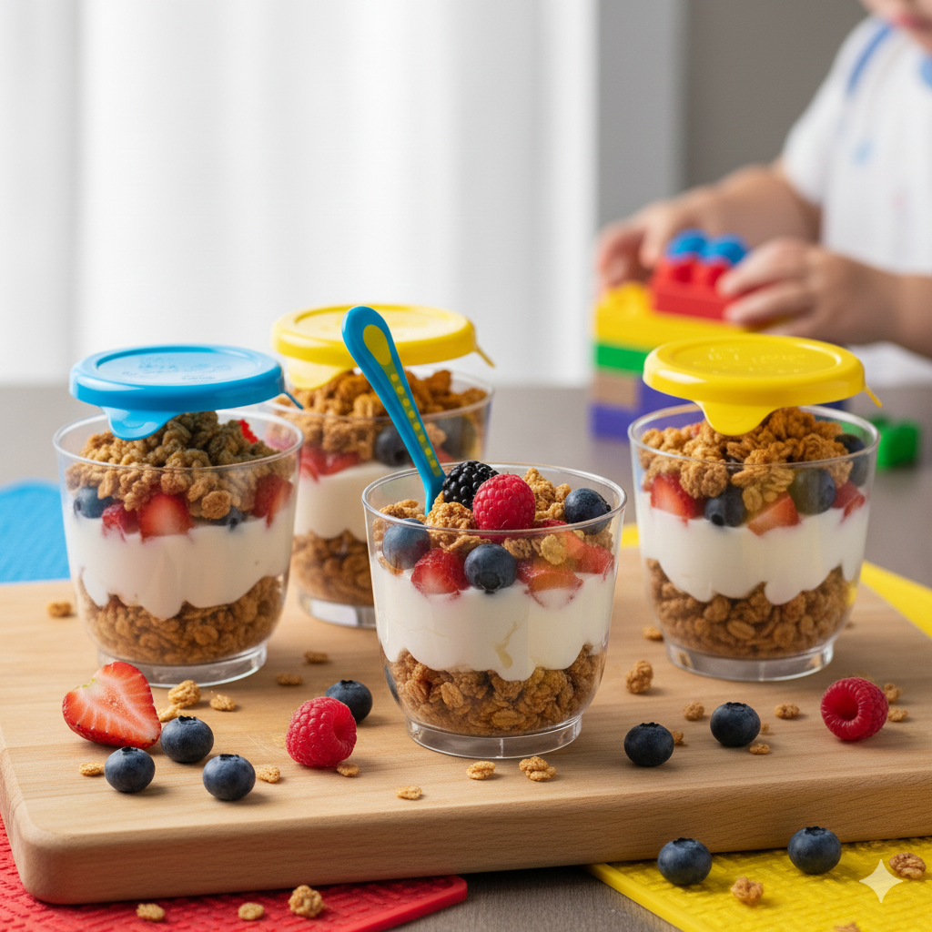 yogurt parfait cups creamy sweet easy toddler snack with berries