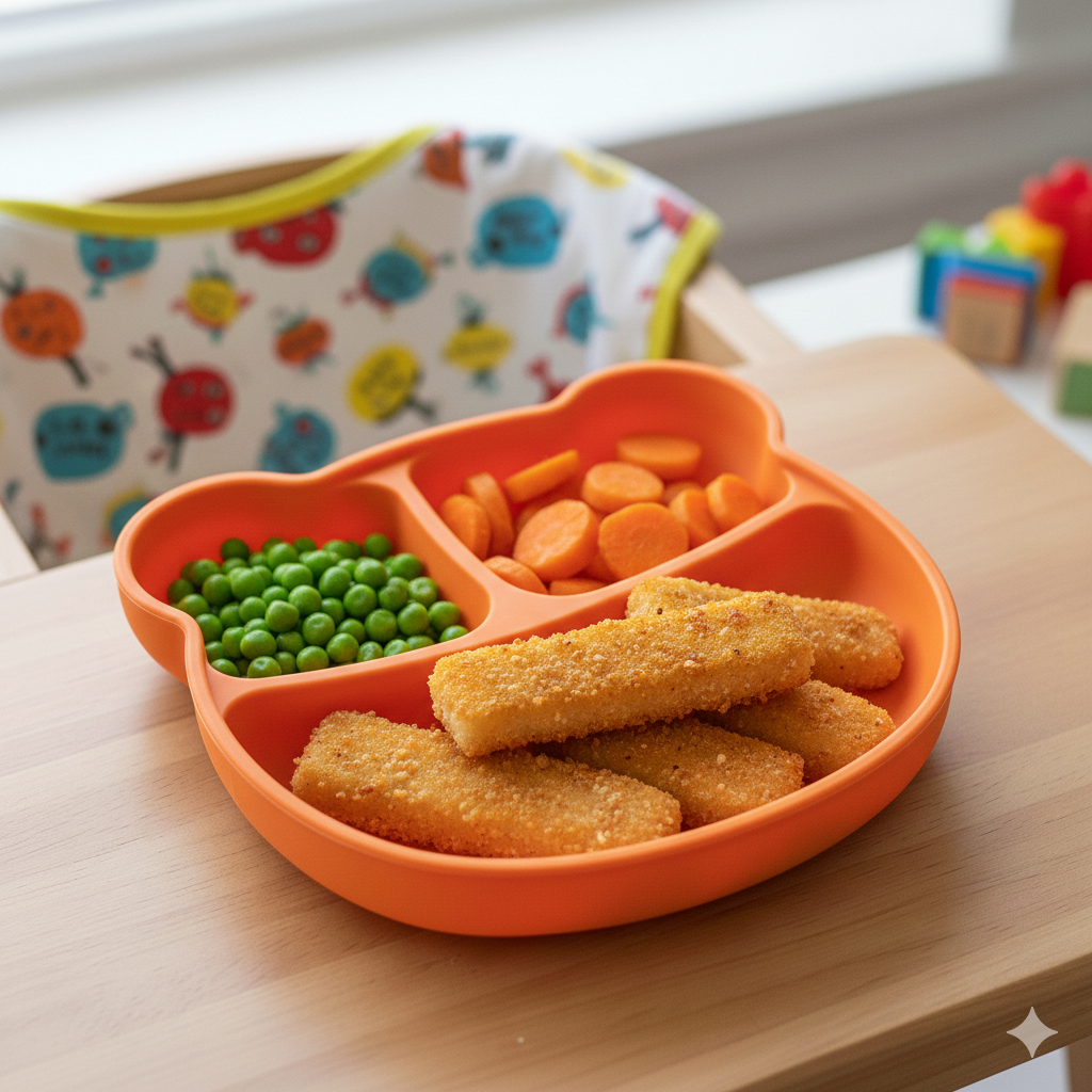 baked fish sticks and veggies 5 ingredient toddler meal