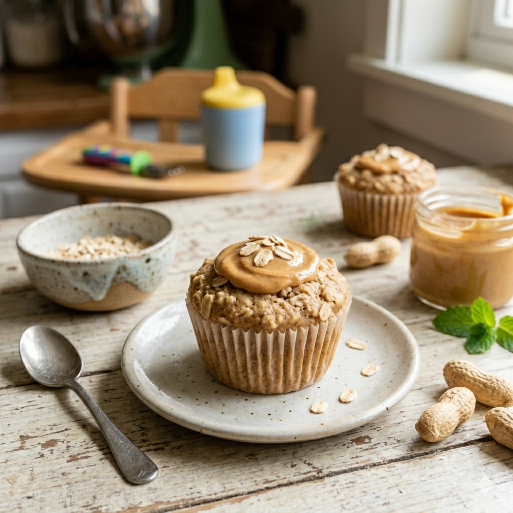Peanut butter oat toddler muffins high protein snack