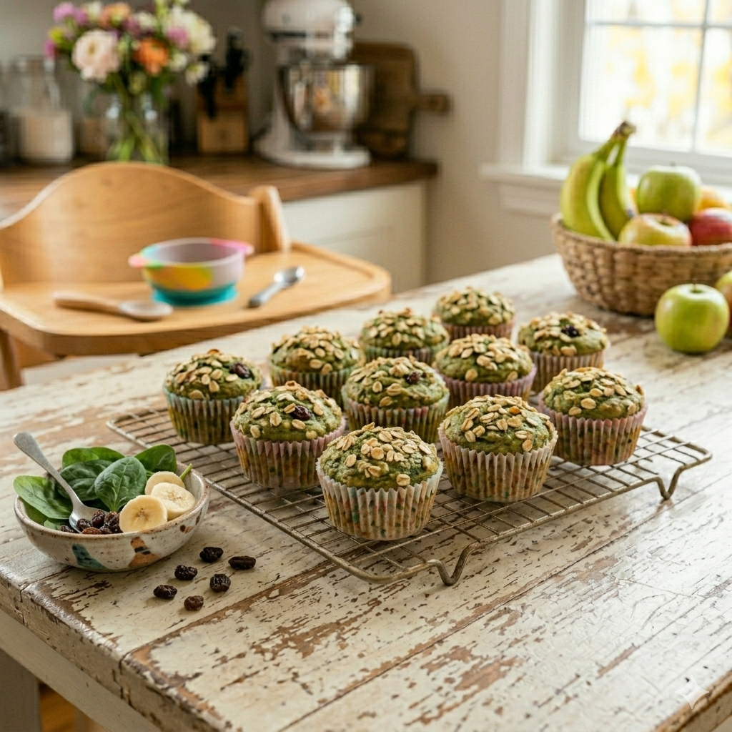 Green spinach banana hulk muffins for toddlers