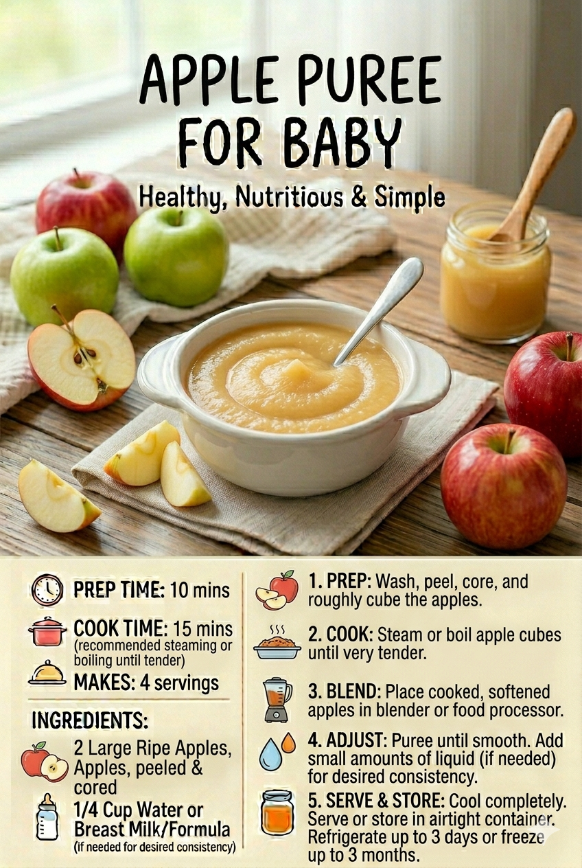 Homemade apple puree baby stage 1