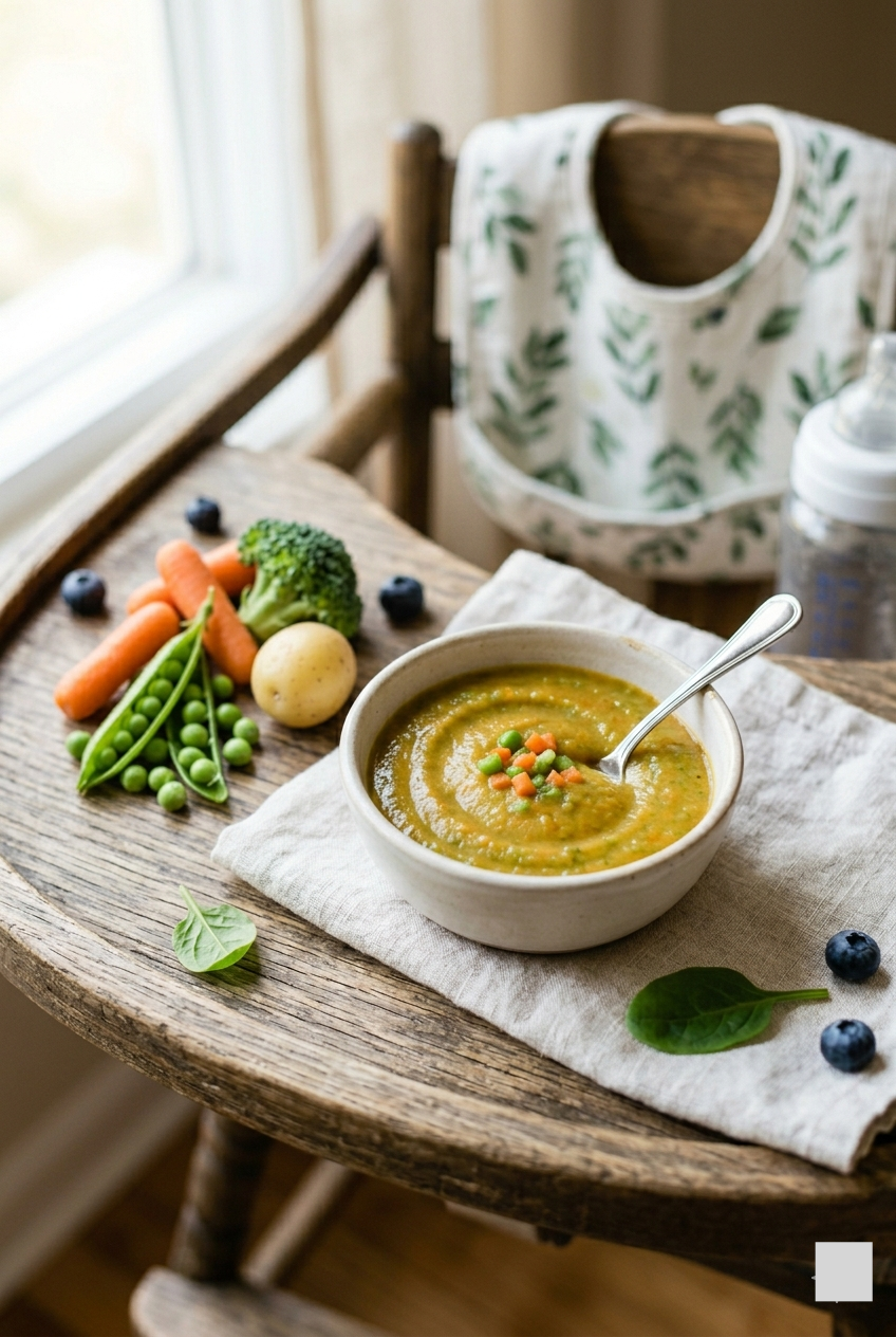 Mixed vegetable baby puree in a wholesome bowl