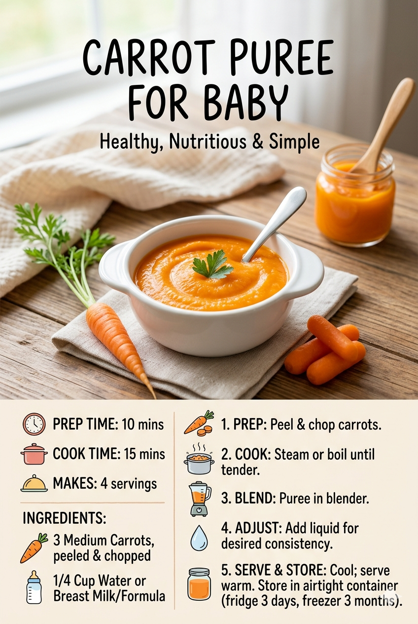 Organic homemade carrot puree for baby stage 1