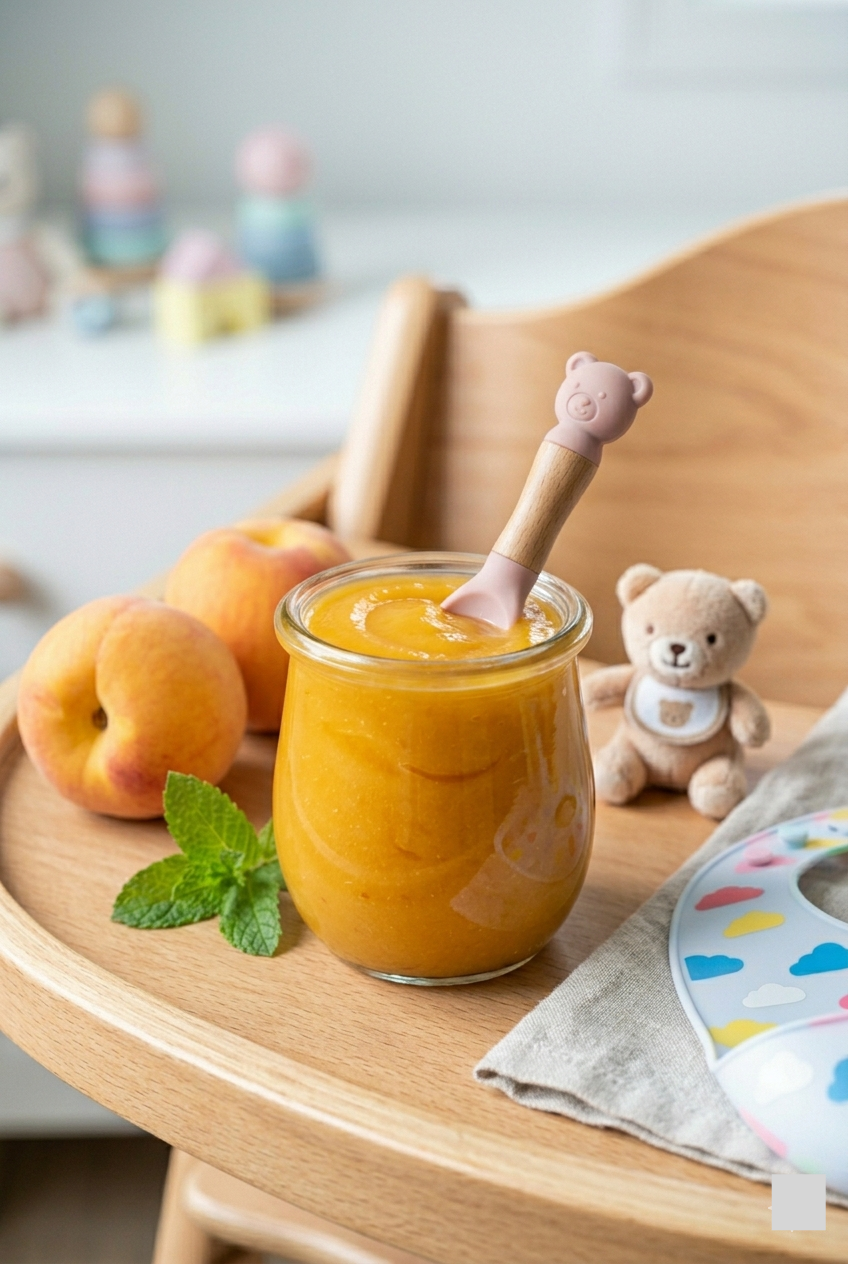 Peach puree baby food serving