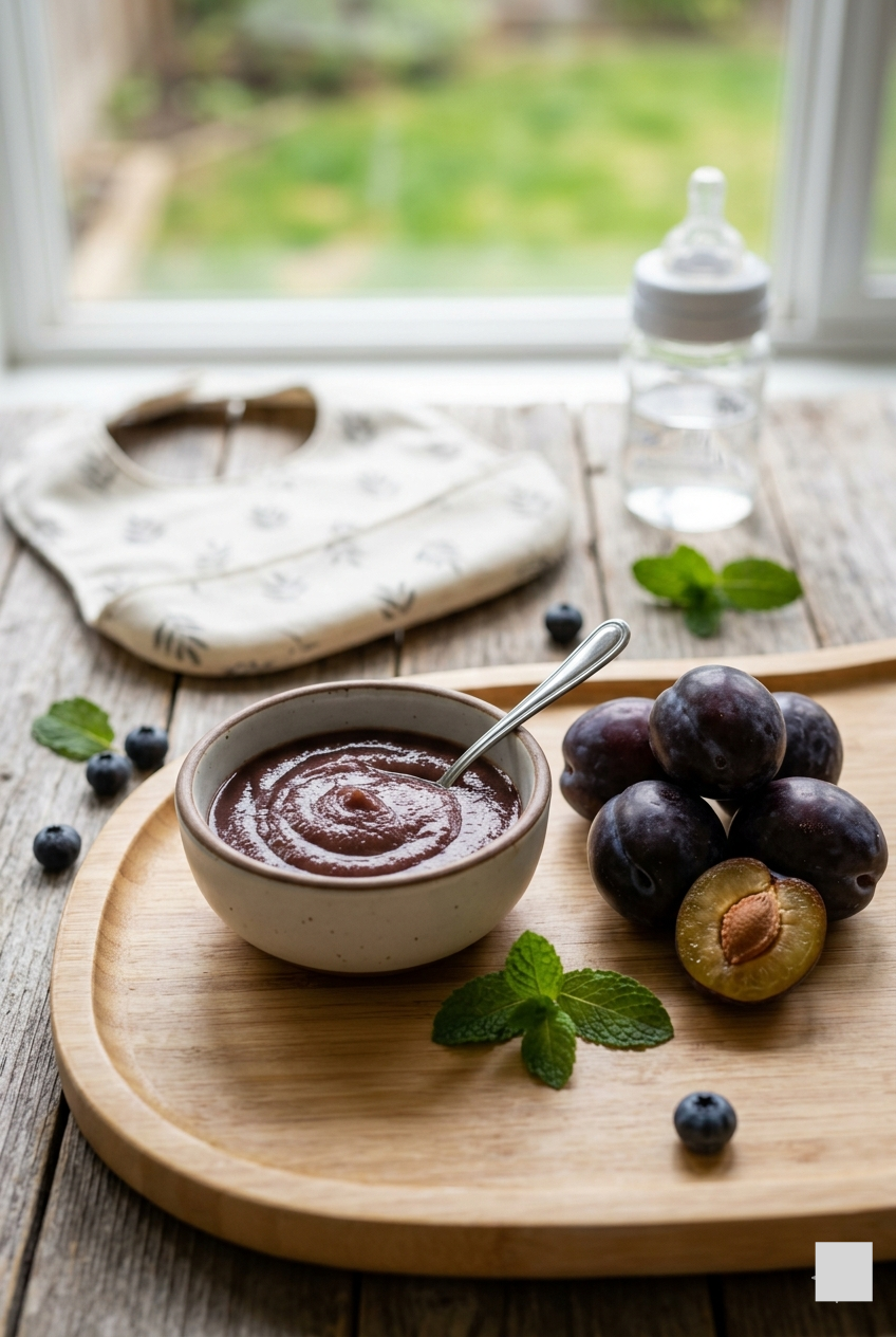 Prune puree baby food for constipation relief