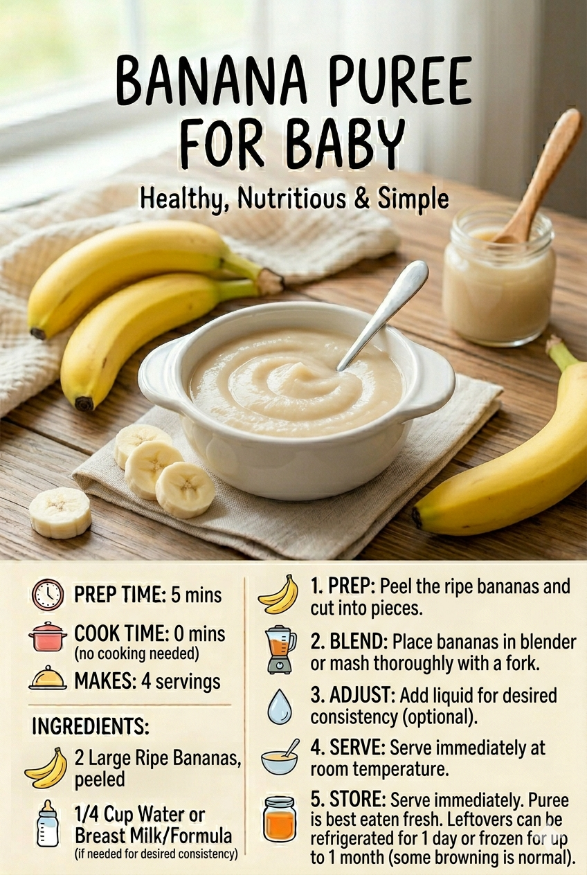 Simple banana puree for infants in a bowl
