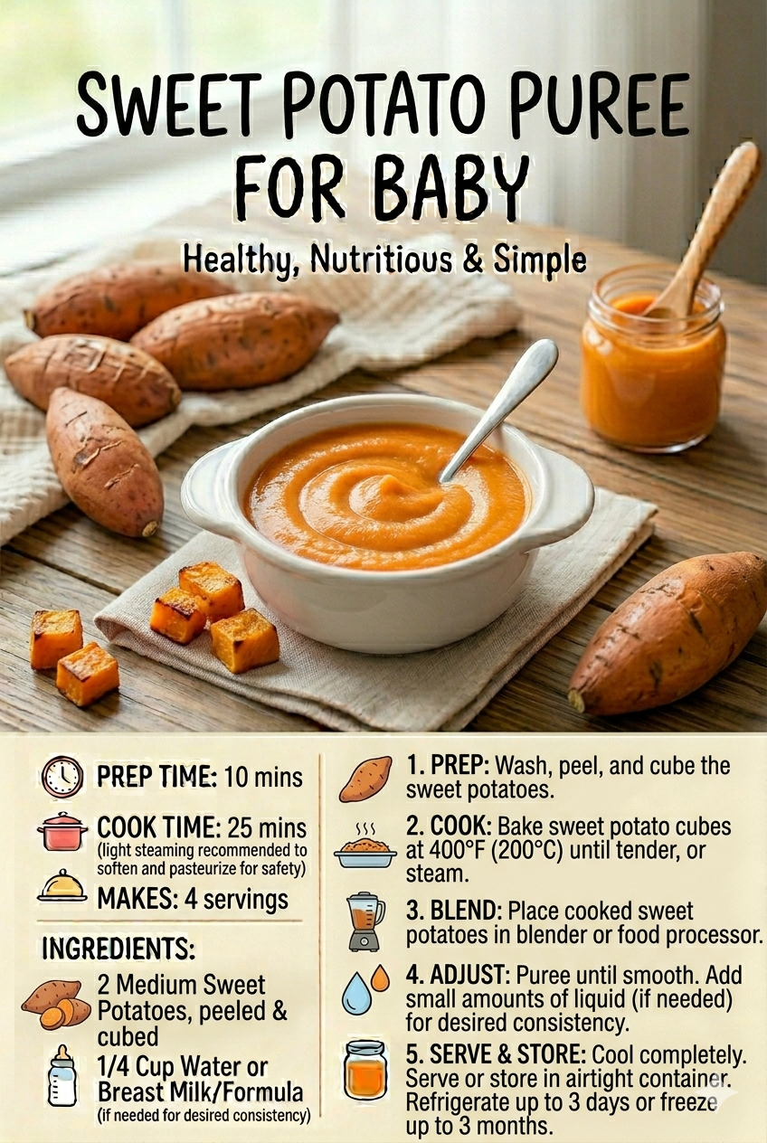Creamy sweet potato puree baby food