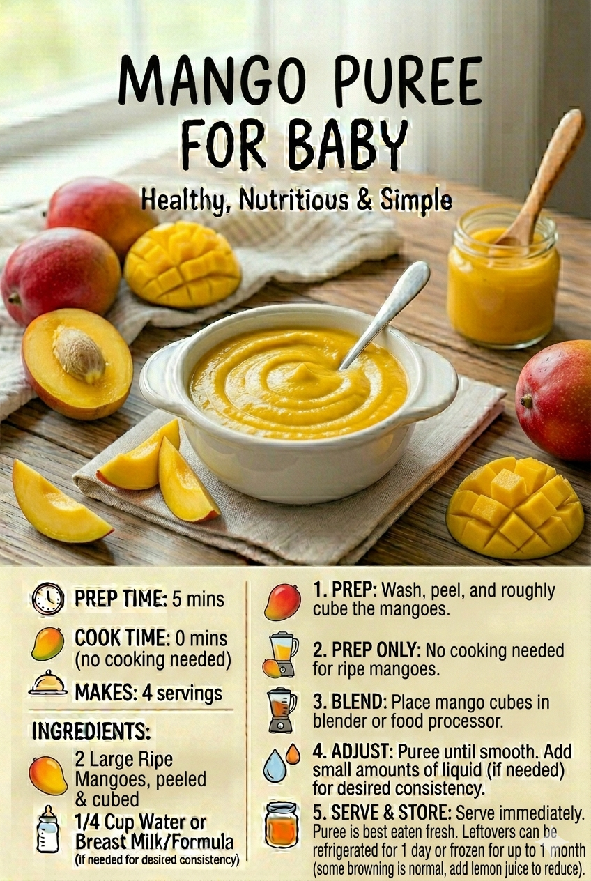 Tropical mango puree baby food
