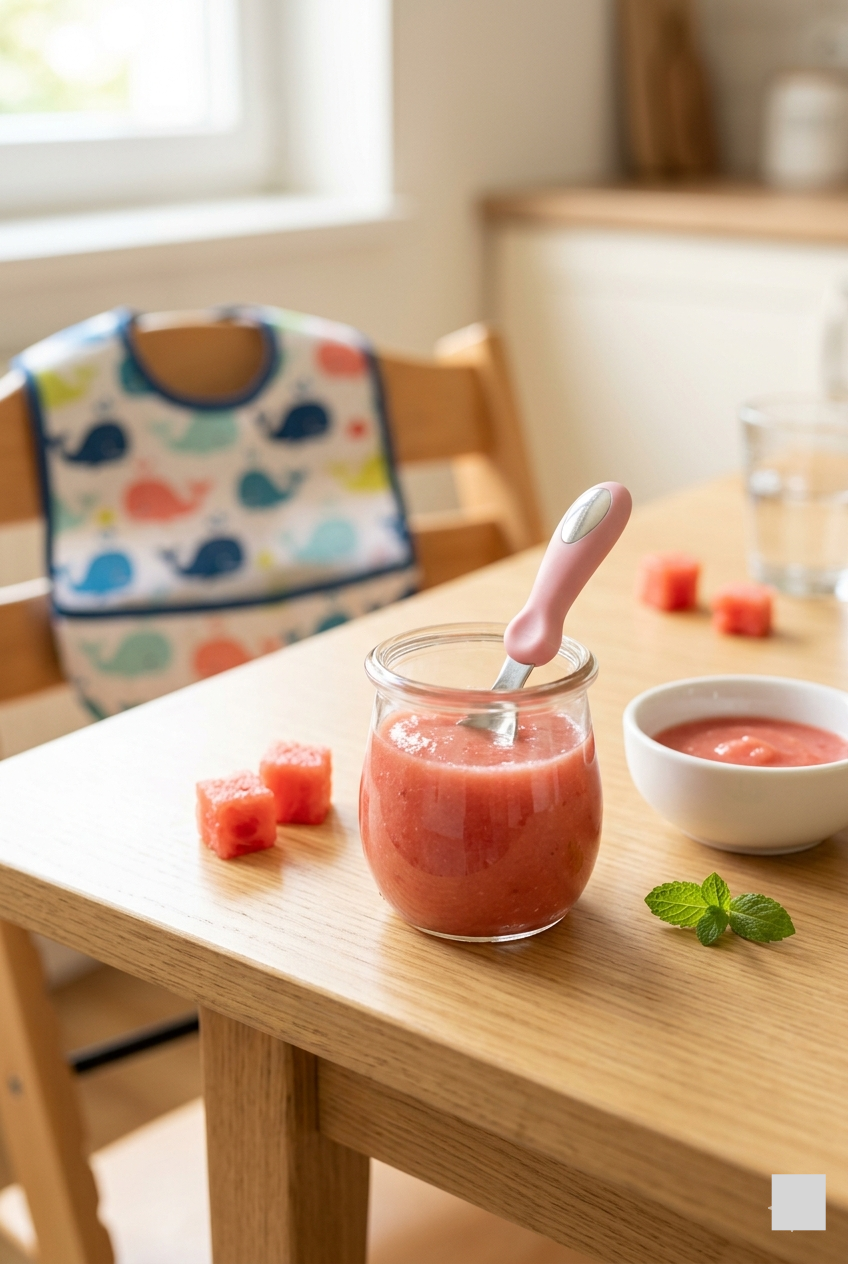 Watermelon puree baby food serving